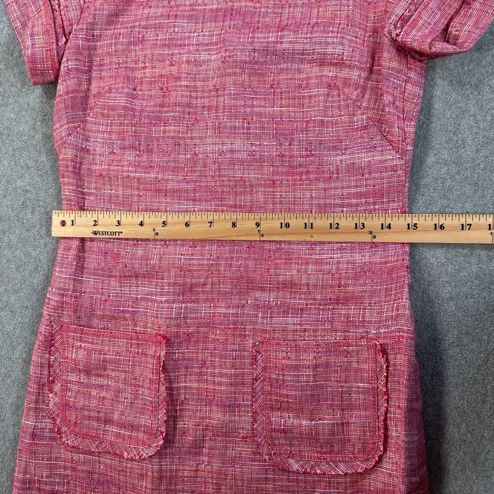 W By Worth Pink Tweed Shift Dress Women's 0 Short Sleeve High Neck Linen Blend - Picture 7 of 9
